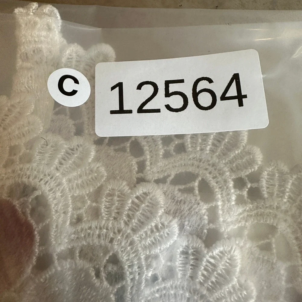 VTG Sheer White Window Swag Curtains with Apple Embroidered Lace Trim Set‎ of 2